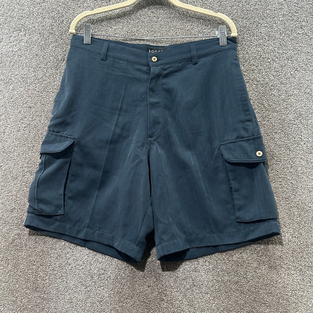 Bogari Mens 34 Silk Rayon Cargo Shorts Teal Blue Italian Design Luxury Resort